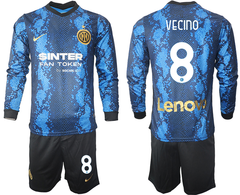 Men 2021-2022 Club Inter Milan home blue Long Sleeve #8 Soccer Jersey->inter milan jersey->Soccer Club Jersey